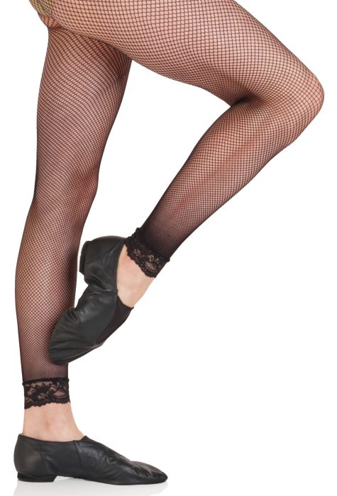 Silky value footless fishnet tights with lace trim